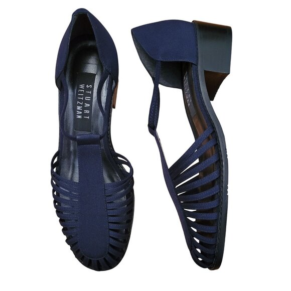 Stuart Weitzman Navy Blue Leather Caged Sandals Heels 6B Professional D'Orsay - Picture 1 of 10